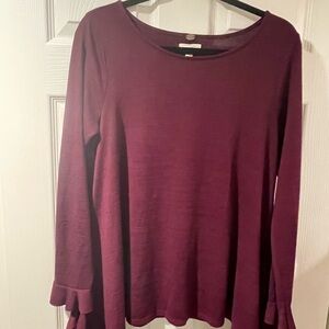 Cupio Long-Sleeve Ruffle Cuff Top - Burgundy